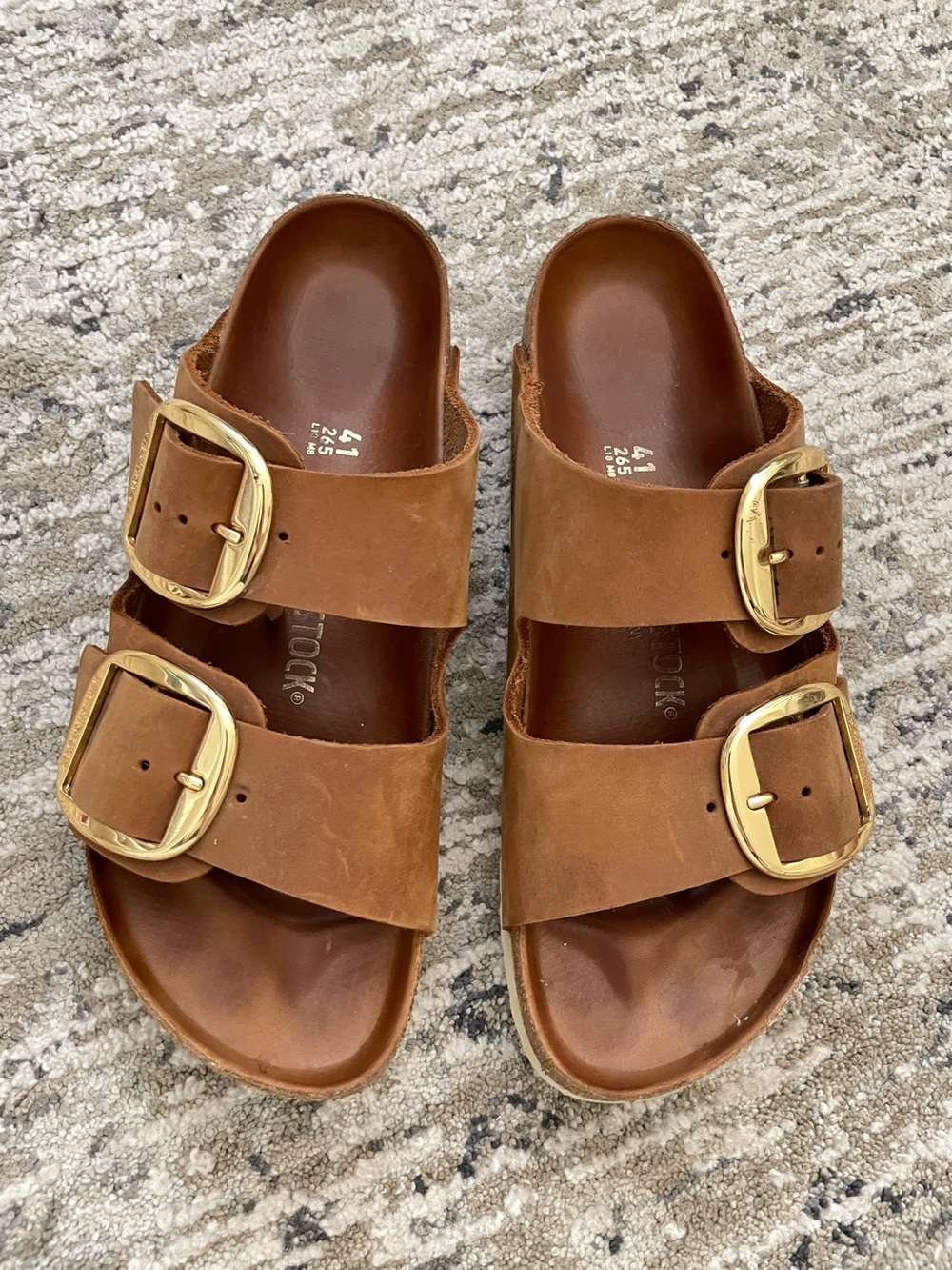 Birkenstock Arizona Big Buckle Sandals Cognac Oiled Leather Size 41 Brown Gold
